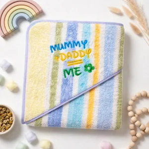 Multicolor Striped Baby Bath Towel – Soft Cotton | Mummy Daddy Me Embroidery
