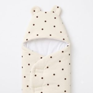 Cream Polka Dot Baby Swaddle Wrap with Bear Ears
