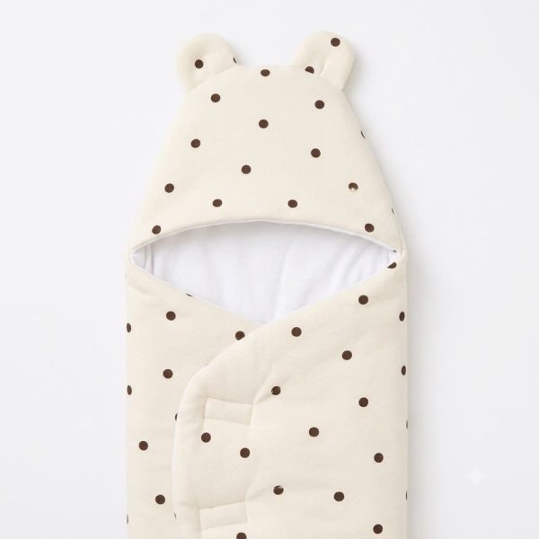 988a3c8b-cc7e-4495-b4da-c9bc165817e6 Cream Polka Dot Baby Swaddle Wrap with Bear Ears
