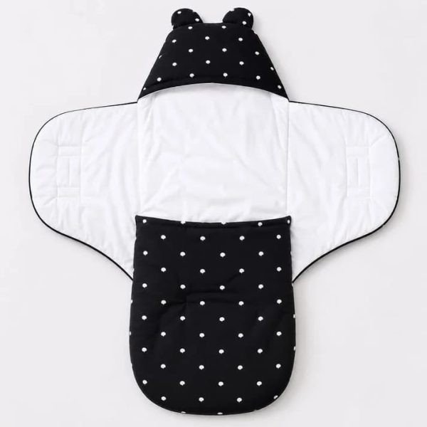 Black Polka Dot Baby Swaddle Wrap with Bear Ears