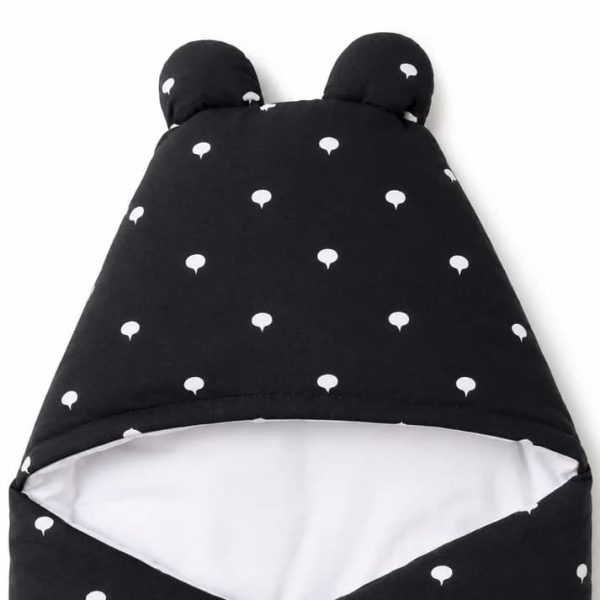 Black Polka Dot Baby Swaddle Wrap with Bear Ears