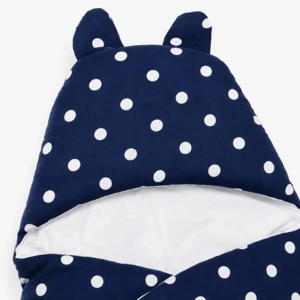 Navy Polka Dot Baby Swaddle Wrapper with Bear Ears