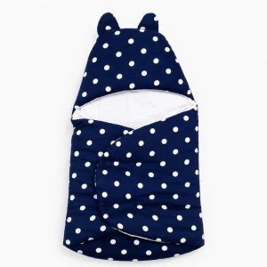 Navy Polka Dot Baby Swaddle Wrapper with Bear Ears