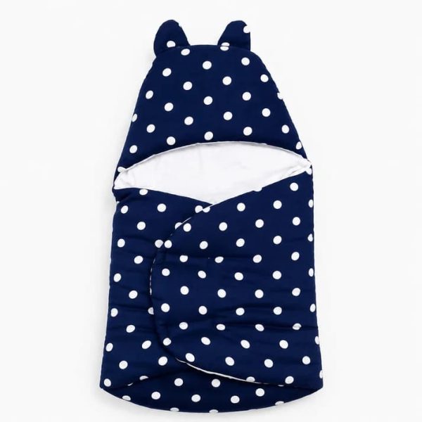 Navy Polka Dot Baby Swaddle Wrapper with Bear Ears