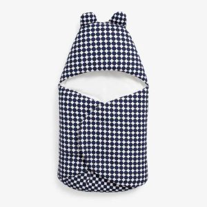 Navy Dot Baby Swaddle Wrap with Bear Ears
