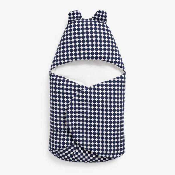 Navy Dot Baby Swaddle Wrap with Bear Ears