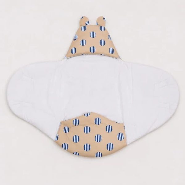 Beige Stripe Dot Baby Swaddle Wrapper with Bear Ears