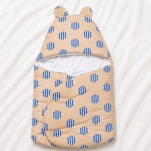 Beige Stripe Dot Baby Swaddle Wrapper with Bear Ears