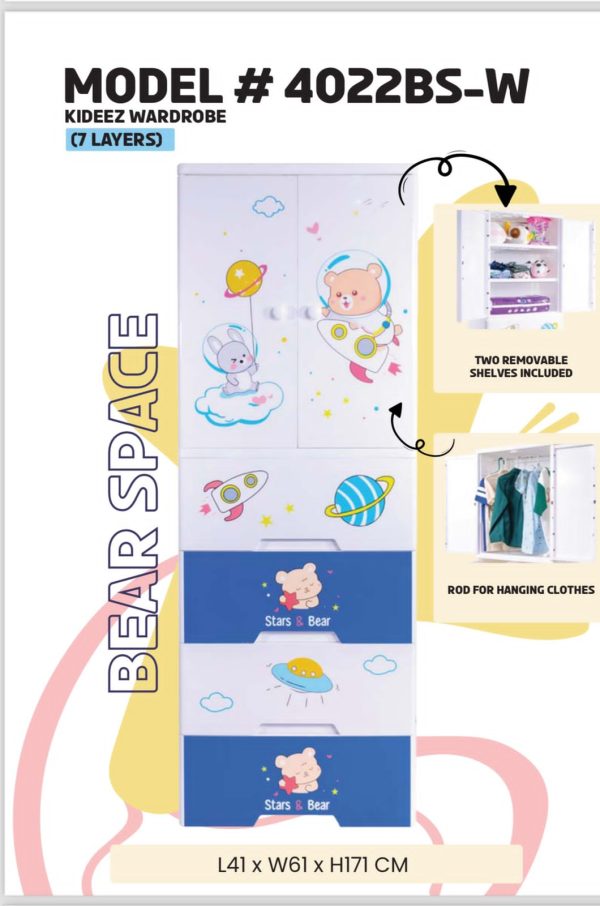 Plastic-Wardrobe-2 Kideez Wardrobe - 7 Layer - Bear Space Print 4022