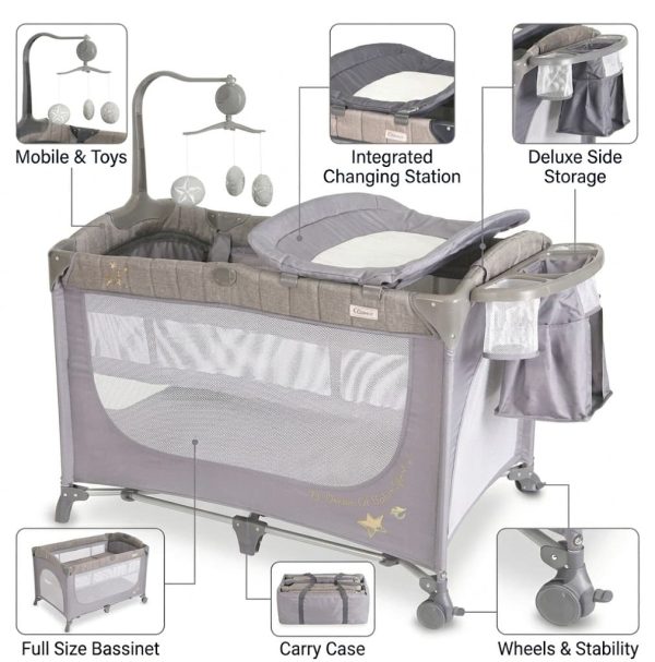 ALL-IN-ONE BABY PLAY PEN, BABY COT– GREY