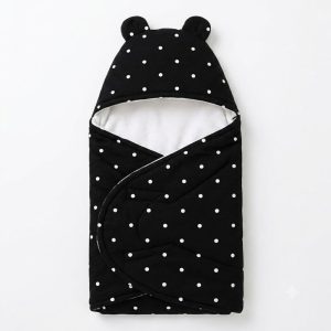 Black Polka Dot Baby Swaddle Wrap with Bear Ears