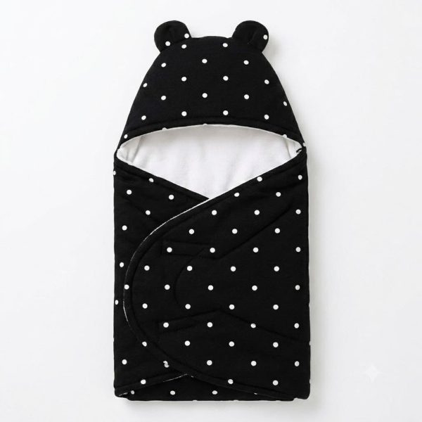Black Polka Dot Baby Swaddle Wrap with Bear Ears