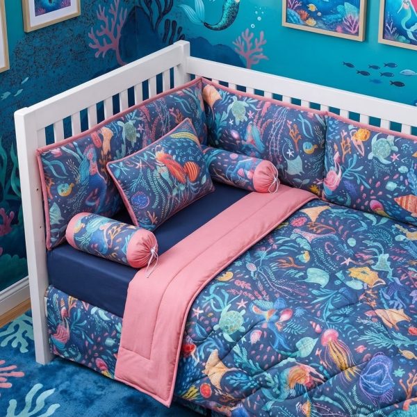 MERMAID BLUE KIDS Comforter Cot Set Pack of 6