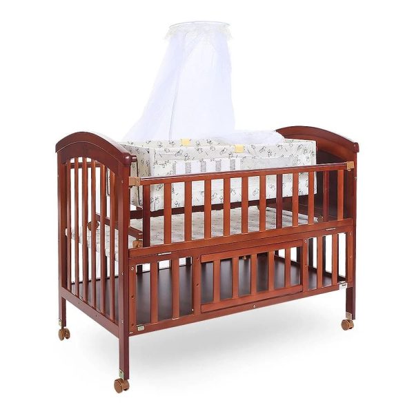 WOODEN BABY COT WITH STORAGE – BROWN