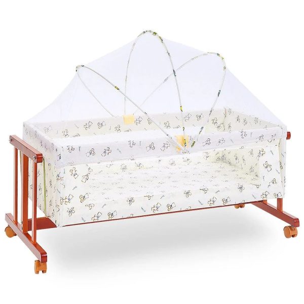 WOODEN BABY COT WITH STORAGE – BROWN