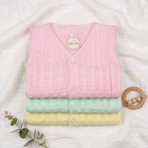knitted V-neck button-front woolen vests (Pack Of 3 vests)