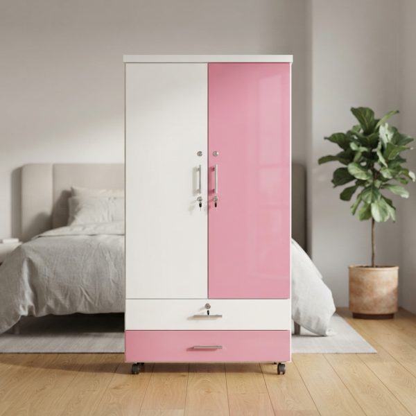 0651e6e0-6847-446f-b1ca-2db1f97f283e Dual-Tone Pink & White Wooden Wardrobe
