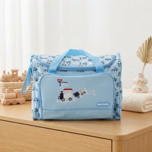 Blue Train-Themed Travel Diaper Bag (3 Piece)