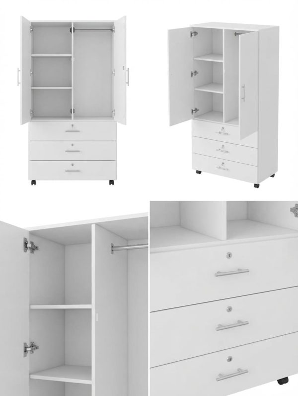 2-Door Wooden Baby Wardrobe with 3 Drawers