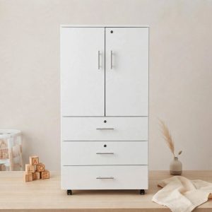 2-Door Wooden Baby Wardrobe with 3 Drawers