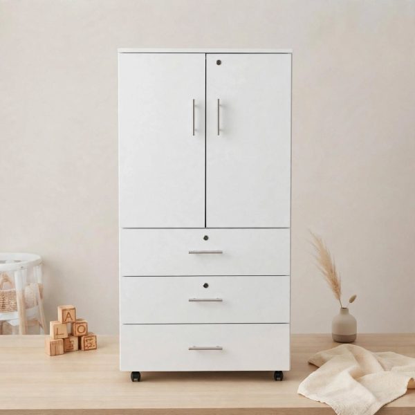 2-Door Wooden Baby Wardrobe with 3 Drawers